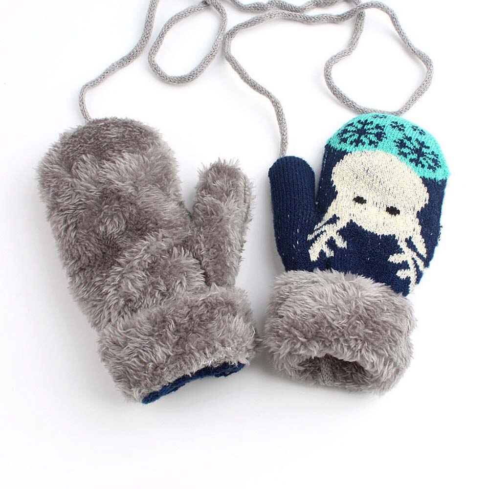 Christmas Toddler Baby Winter Cartoon Deer Velvet Knitted Mittens Gloves Boy Girl Kids Children Outdoor Child Gloves