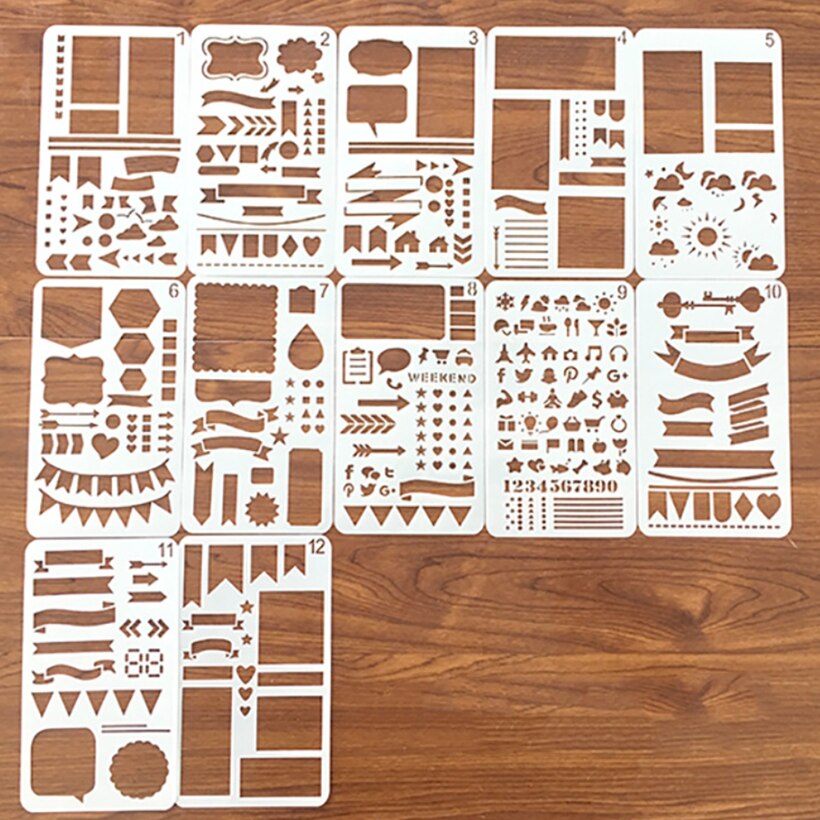 12/20pcs DIY Drawing Template Diary Planner Journal Notebook Diary Scrapbook Bullet Journal Stencil Set Plastic Planner