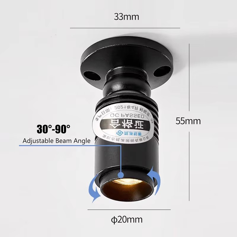 3W Mini Spotlight Zoomable Adjustable Small Beam Angle Surface Mounted Spot Light 12V Display Cabinet Wine Cabinet Decor Lights