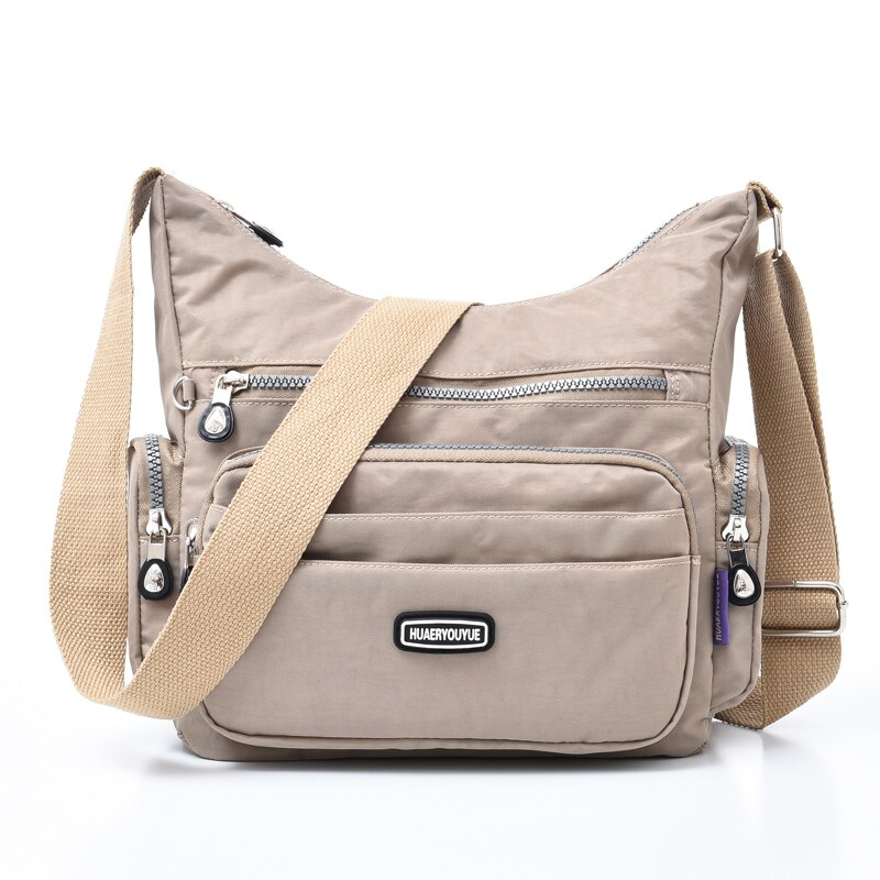 Vesker til kvinner femme stor kapasitet nylon skulderveske vanntett daglig shopping veske crossbody budbringer poser: Aprikos