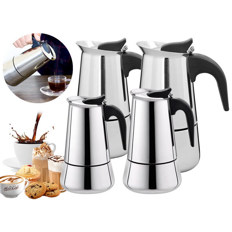 Hifuar 100 ml/200 ml/300 ml/450 ml Portable Pro Barista Pot Espresso Koffiezetapparaat Moka pot Roestvrij Staal Koffie Brouwer Ketel Pot