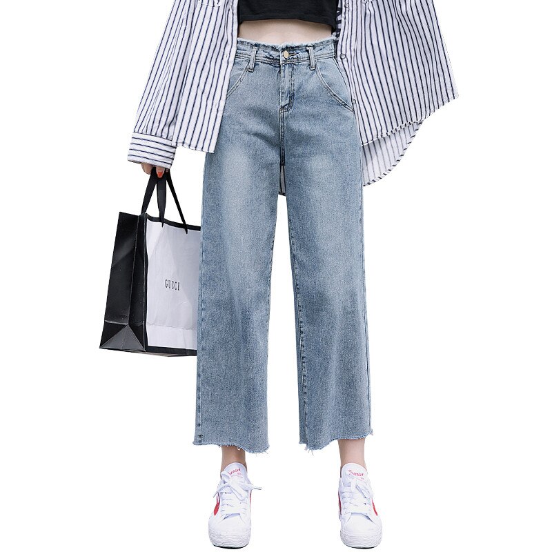 Streetpants Straight Jeans Women High Waist Blue Denim Trousers Female Loose Nine Length Fall Jeans P9136: 29