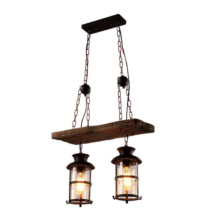Luminaire industriel suspension cheval rétro lampe barre américaine suspension éclairage loft bois suspension luminaire lustre rustique: Default Title