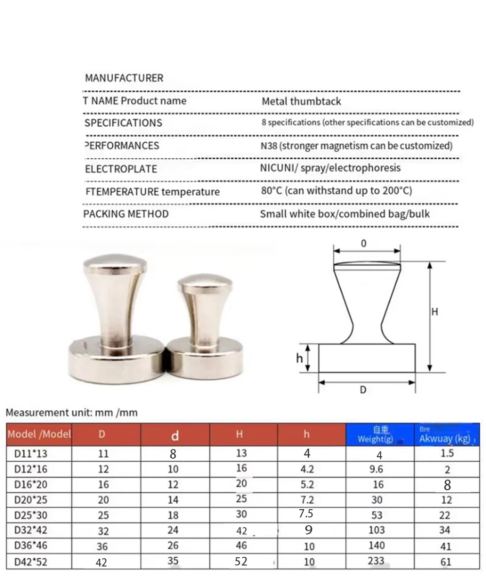 Magneti da frigorifero N45 Puntine magnetiche Puntine magnetiche al neodimio Puntine da disegno magnetiche Ventosa per lavagna Frigo Cucina