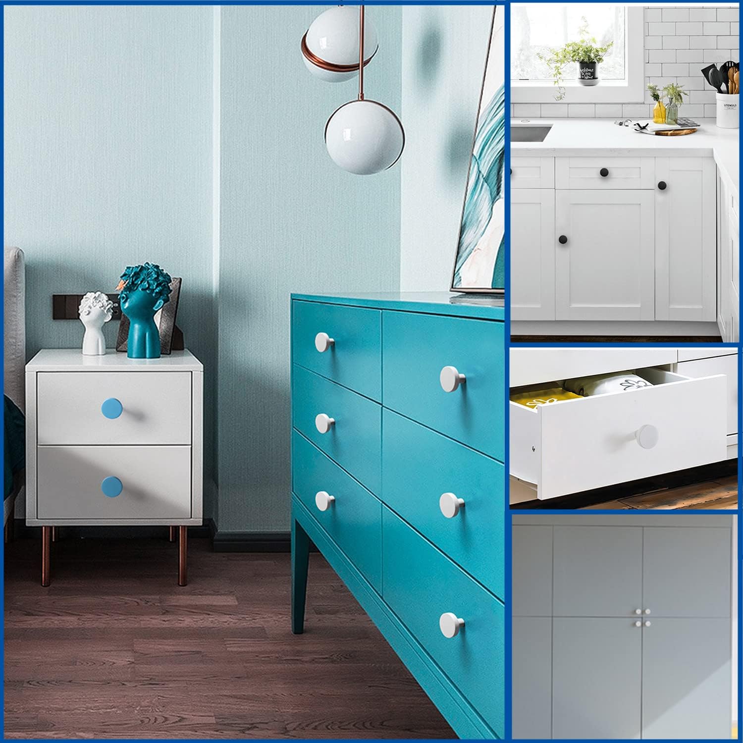 White Kitchen Cabinet Knobs and Pulls, Modern Round Knobs and Drawer Pulls for Cupboard, Dresser, and Closet Door