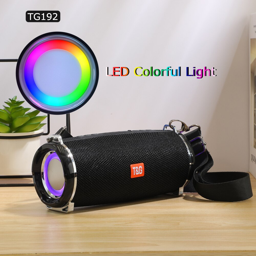 Enceinte d&#39;extérieur TG192, haut-parleur avec lumière LED colorée, sans fil TG187, haute puissance, BT5.0, étanche, Portable, caisson de basses, FM, TF, BoomBox: TG192-Black
