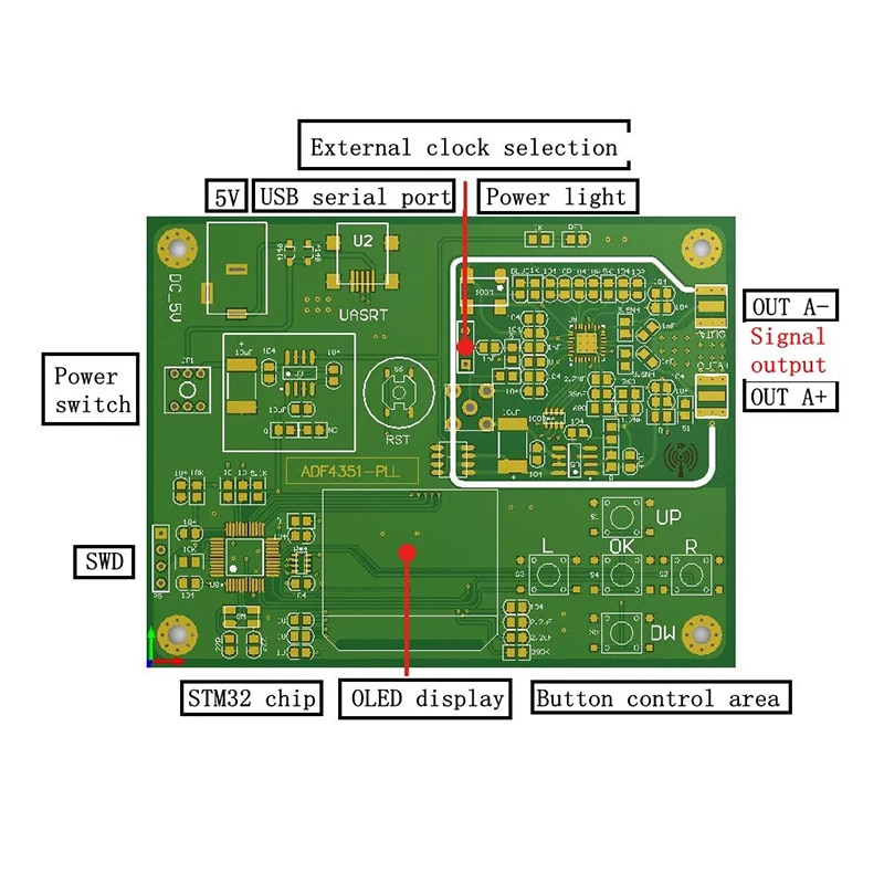 ADF4351 Frequenz Synthesizer 35M-4,4G Integrierte Schaltung Genaue Breite Spannung Dual Ausgang Signal Generator Modul Professionelle