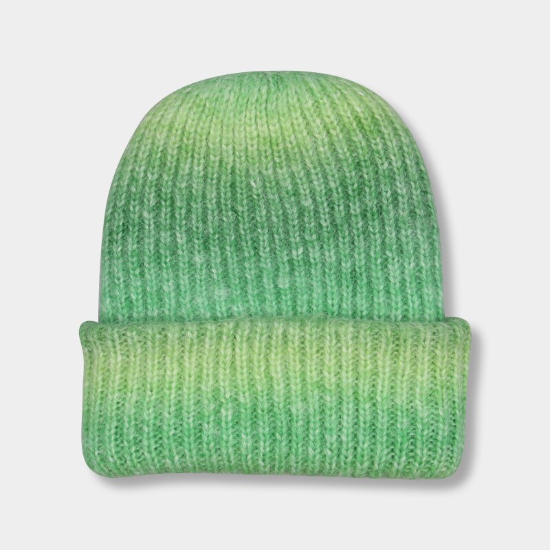 Beanie Hats for Women Winter Hat Tie Dye Gradient Color Keep Warm Outdoor Ladies Flexible Thick Winter Hat шапка мужская: green
