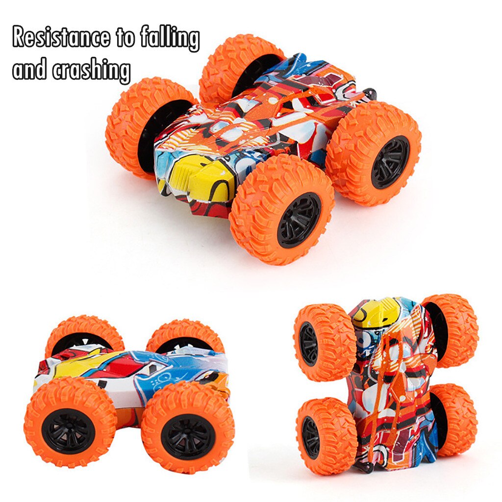 Car Toy Kids Pull Back Vehicle Stunt Double Sided Rotating Tumbling Inertia Graffiti Car Off Road Model Toy Rollover SUV