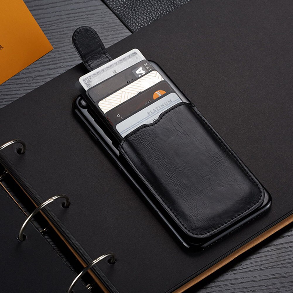 unisex Aufkleber Lagerung Tragbare Tasche Klebstoff Brieftasche Tasche Stock-auf PU Leder Multifunktionale Telefon Zurück Karte Halfter: Schwarz