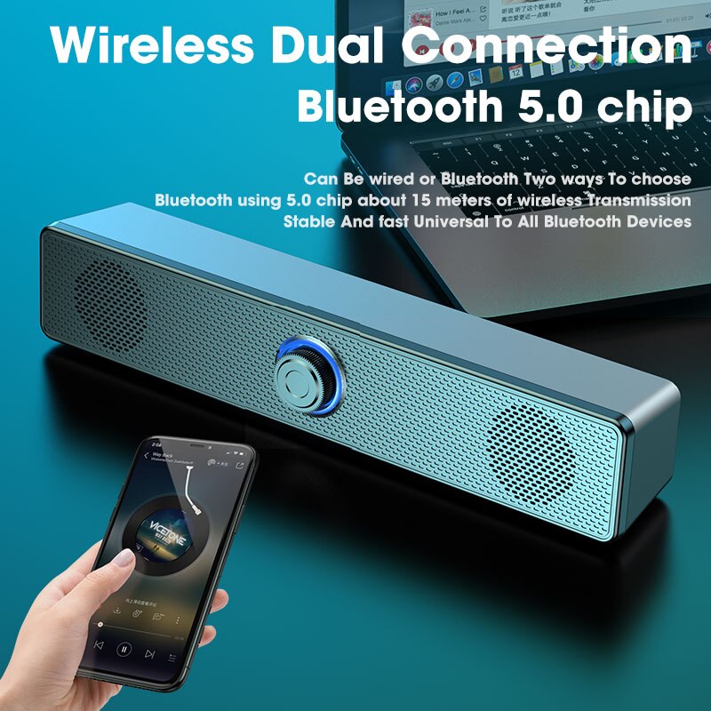 Bluetooth 5.0 Soundbar 4D Surround Computer Speakers Wired Stereo Subwoofer Sound Bar for Laptop PC Home Theater TV Aux Speaker