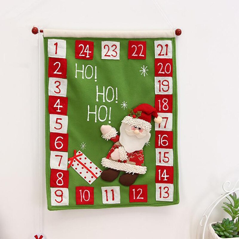 Christmas Old Man Snow Man Deer Calendar Advent Countdown Calendar pockets with treats for your children to enjoy 40*50cm: Green