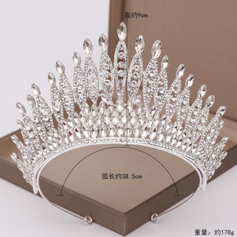 Trendy Zilver Kleur Rhinestone Crystal Queen Big Crown Bridal Tiara Vrouwen Beauty Pageant Bruids Haar Accessoires Sieraden