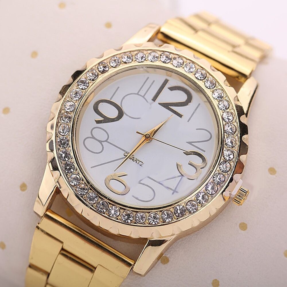 Unisex Rhinestone Rvs Band Analoge Quartz Paar Horloge Dames Jurk Horloges Luxe