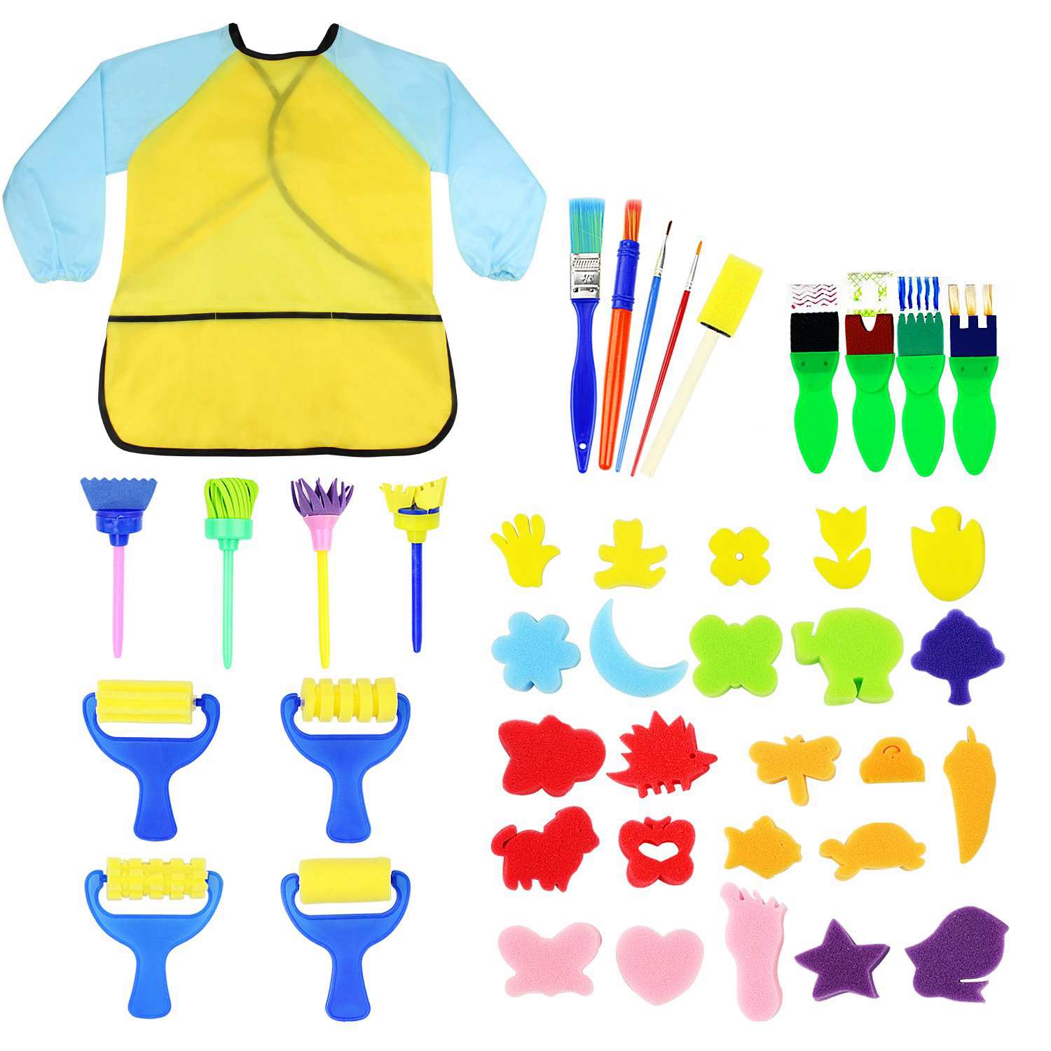 42 Uds Kit de pinceles para pintar de esponja de aprendizaje temprano para niños, formas de dibujo de esponja pinceles artesanales de pintura para niños pequeños surtidos: Default Title