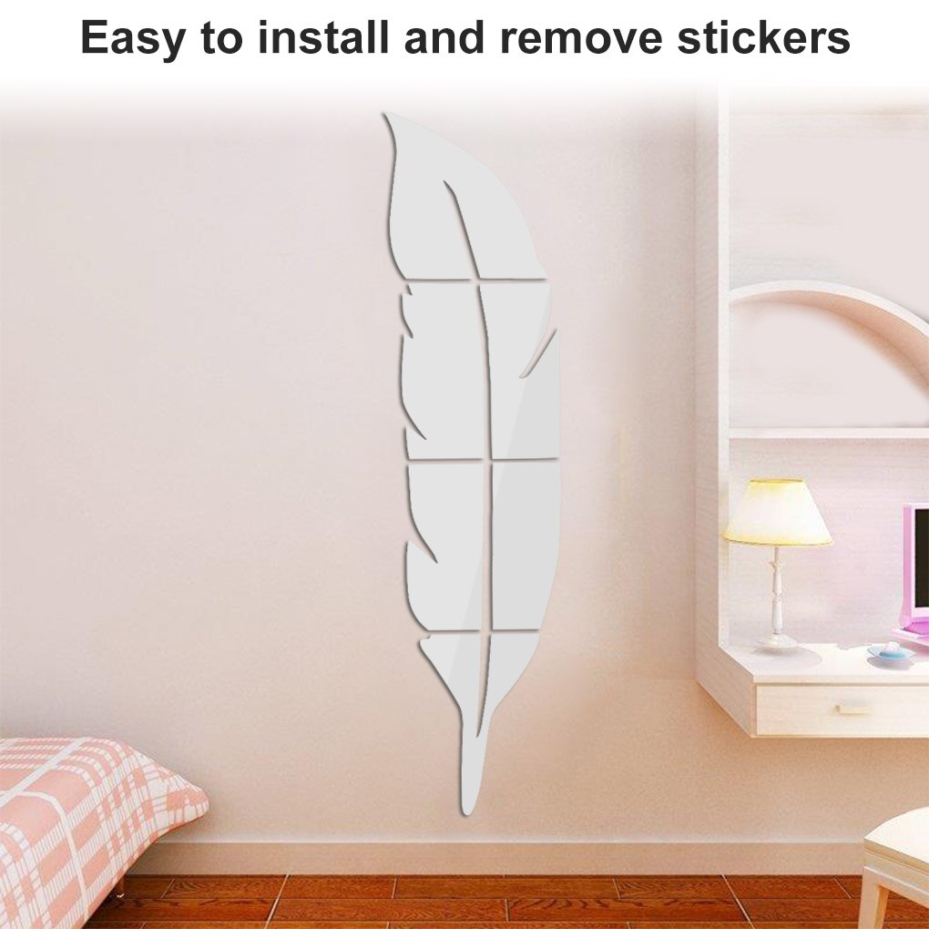 Muursticker spiegel plakkend 3d acryl waterdichte veren muursticker voor thuis slaapkamer muurdecoratie