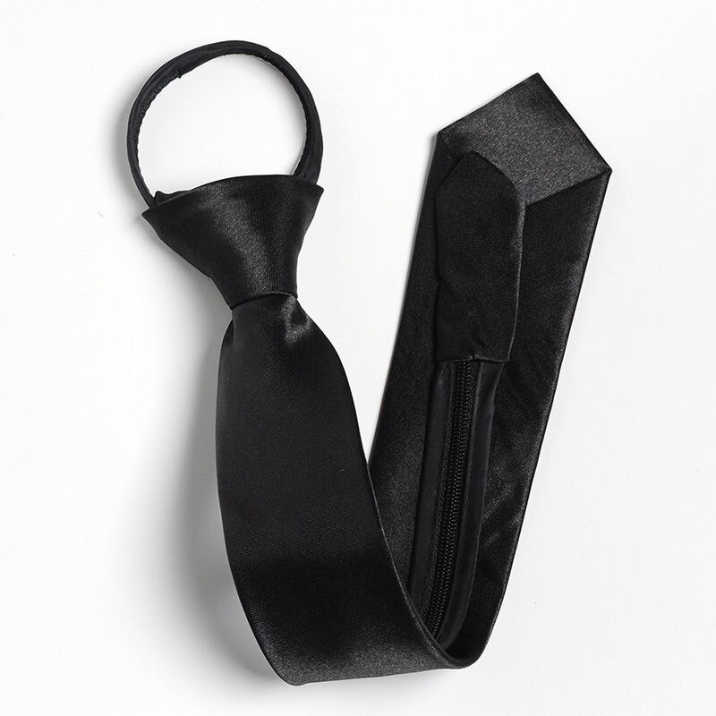 Black Satin Korean Male Tie Female College Style Zipper Free Hand Tie Knot Student Tie for JK Uniform Japanese School Uniform