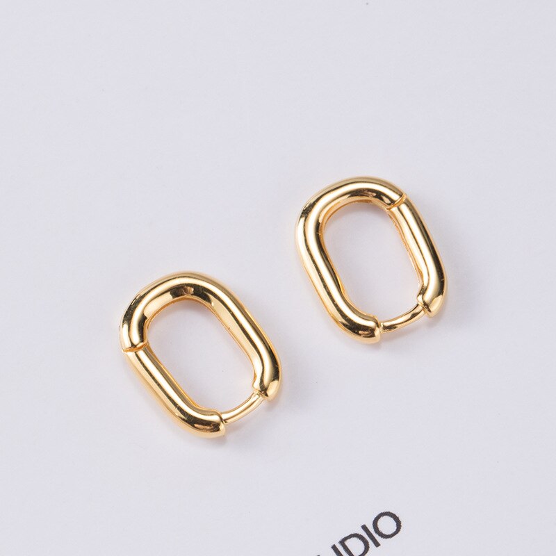 Small Geometrical Solid Oval Earrings Gold Silver Color Small Hoop Earrings For Women Prevent Allergy Jewelry: 18K