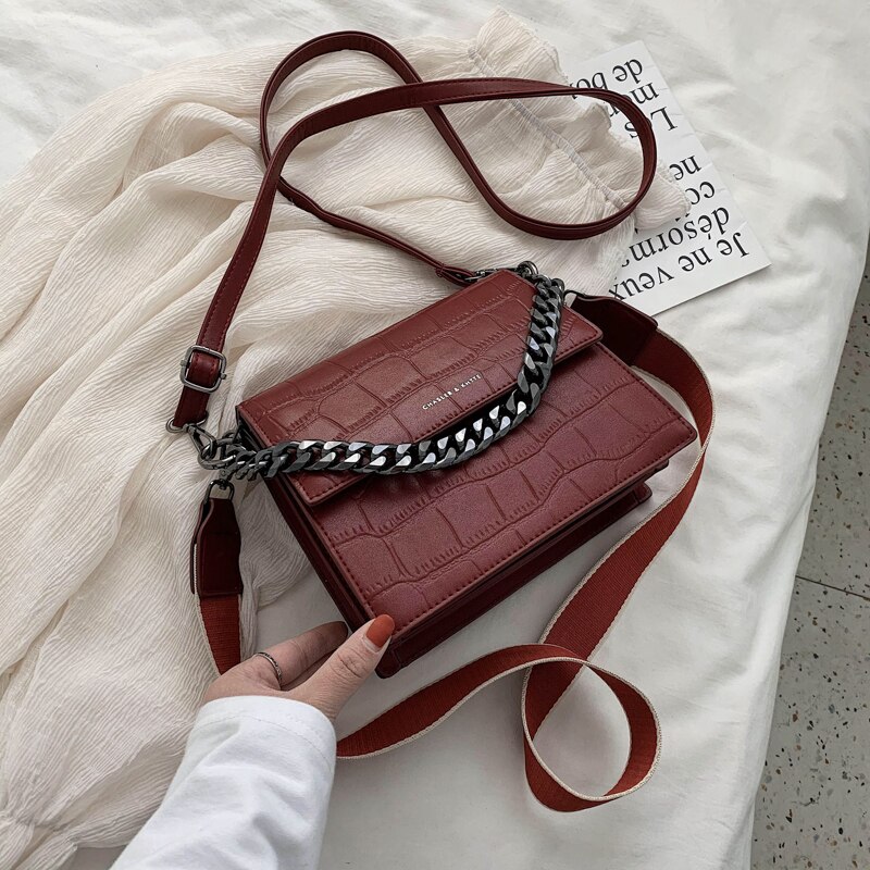 Jin mantang ketting damestas casual schoudertas messengertas effen kleur leren moedertas damestas: Bordeauxrood