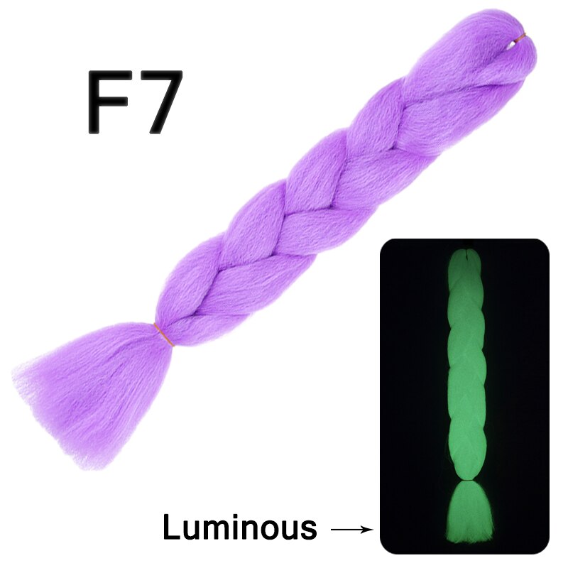 Neon Glowing Hair Florescent Light Braiding Hair Synthetic Jumbo Braids Shining Hair in the Darkness 24inch 100g kanekalon: F7
