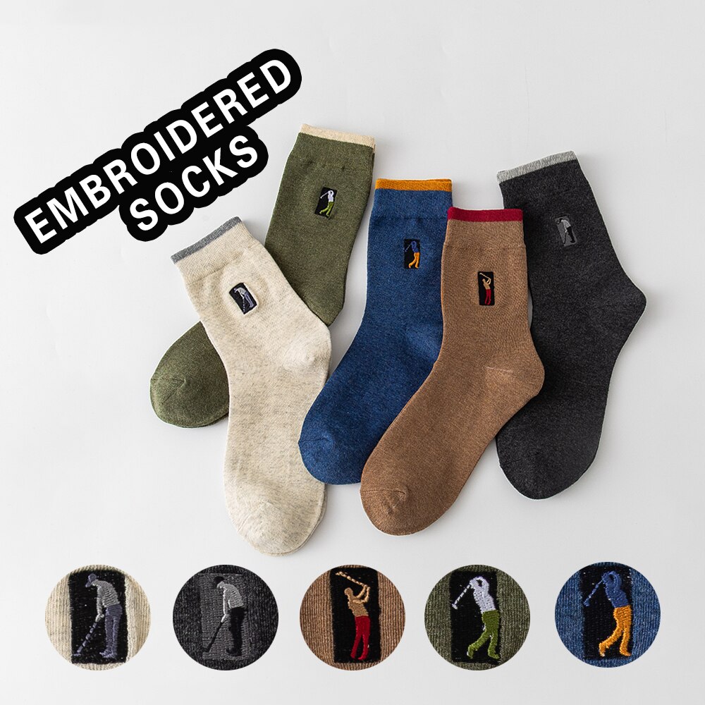 5 pairs Embroidery Men&#39;s Cotton Socks For Male Business Brand Deodorant Dress socks men&#39;s Outdoor Baseball Socks