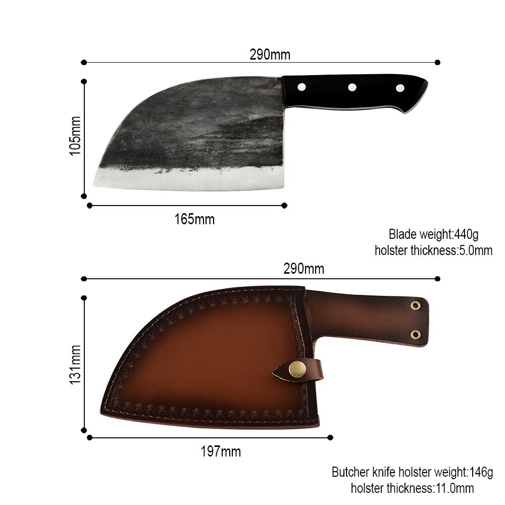 Xyj 5.5 '' smedet håndlavet stål skærekniv med høj kulstofindhold fuld tang slagterben kød kylling køkkenredskaber kinesisk stil: Et sæt på .2 stk