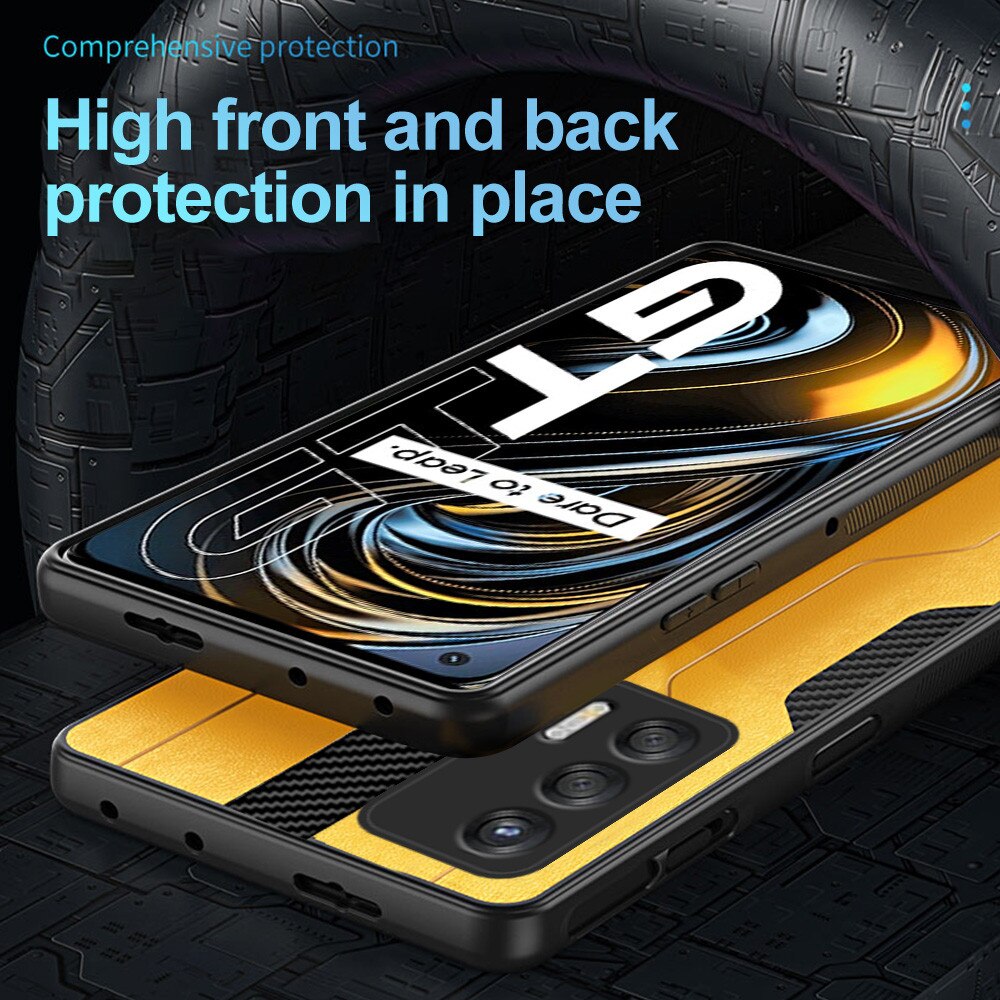 Voor Oppo Realme Gt 5G Case Carbon Fiber Back Lederen Telefoon Cover Realmi Realmy G T Neo Realmegt Camera bescherming Tpu Soft Coque