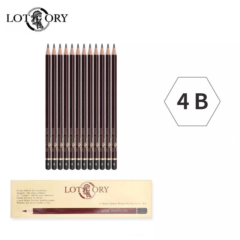Lotory 12Pcs Drawing Pencils Set Wooden Sketch Graphite Pencil HB/B/2B/8B/12B Simple Pencil For School Office Stationery Crayon: 4B