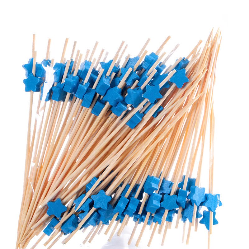 100pz stuzzicadenti decorativi a forma di stella Bastoncini di bambù per cocktail Bastoncini di frutta usa e getta 12cm Decorazione colorata per buffet di cibo Decorazione da tavola per feste: blu stella
