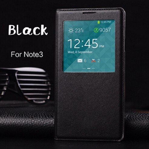 Flip Cover Leather Phone Case For Samsung Galaxy Note 3 Galaxi Not Note3 SM N900 N9000 N9005 S SM-N900 SM-N9005 Smart View Chip: Black