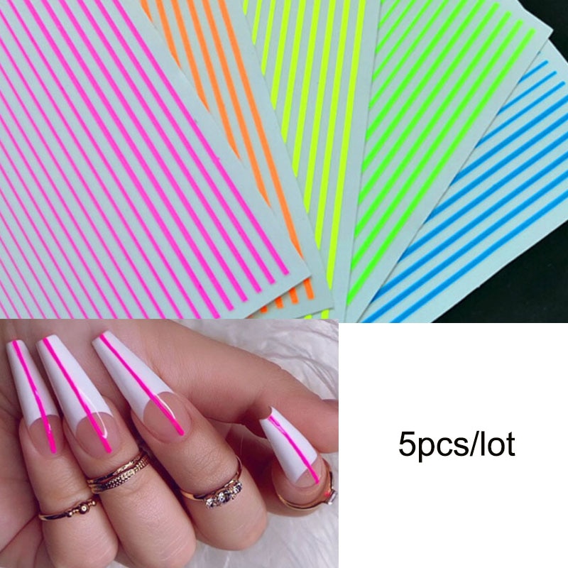 Nail art 3d dekal klistermärken neon linjer stjärnor sommar naglar självhäftande manikyr akryl designs verktyg