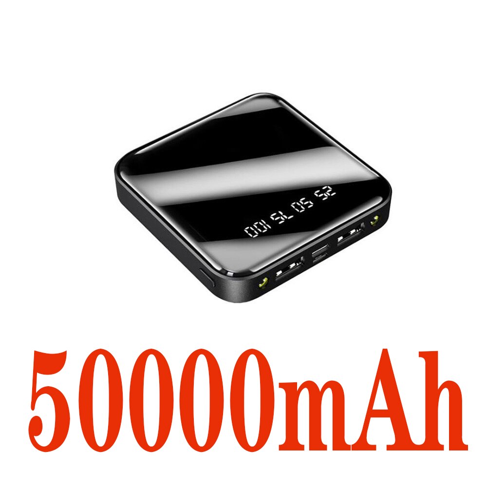 Mini power bank 88000mAh mobile phone portable charger LED power bank is suitable for Xiaomi external mobile battery: Black-50000mAh