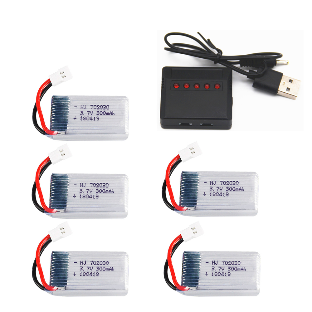 3.7V 300mAH Lipo Battery With Charger For Udi U816 U830 F180 E55 FQ777 FQ17W Hubsan H107 Syma X11C FY530 RC Drone Battery: 5pcs with 5in1