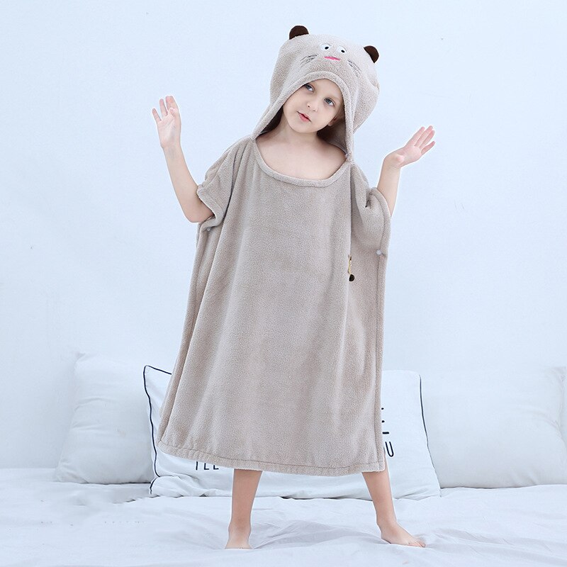 Toalla de baño con capucha de terciopelo Coral para el cuidado del bebé, mantas de animales para niños pequeños, Poncho, toallas, cosas, bonita Toalla de baño con capucha, paño de baño: Khaki cat