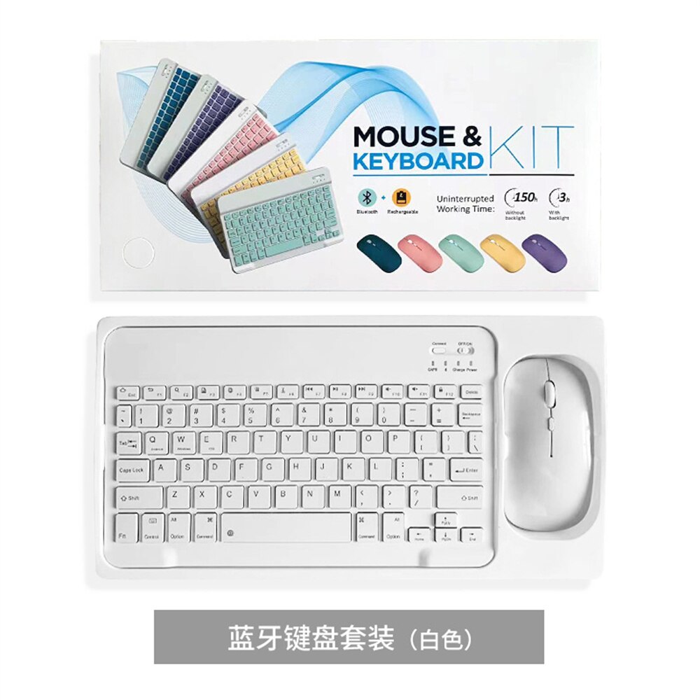 Wireless Keyboard Mouse Set for iPad Samsung Huawei Xiaomi Tablets Bluetooth Keyboard Mouse Compatible with iOS Android Windows: white