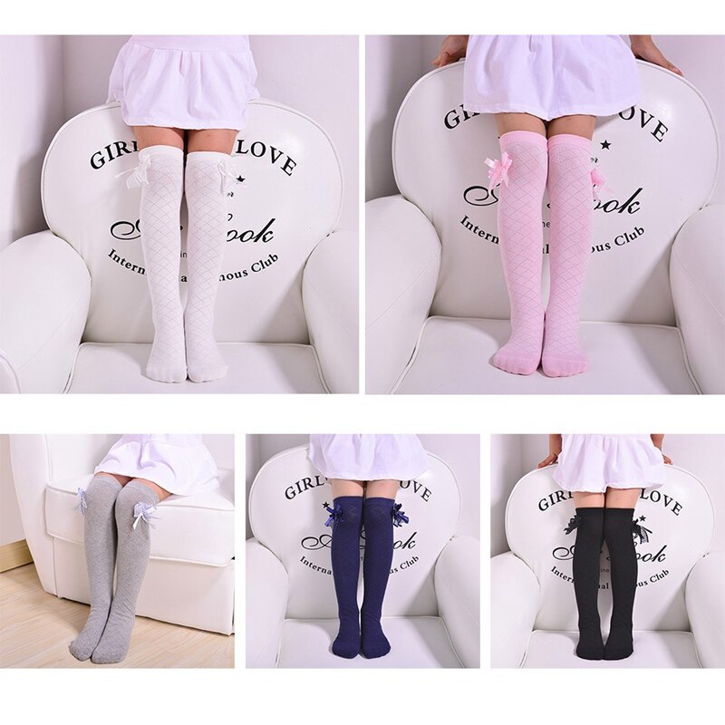 Baby Girls Knee High Socks For Children Princess Leg Warmers Cute Mesh Lace Bows Solid Cotton Girl Long Tube Kids Socks