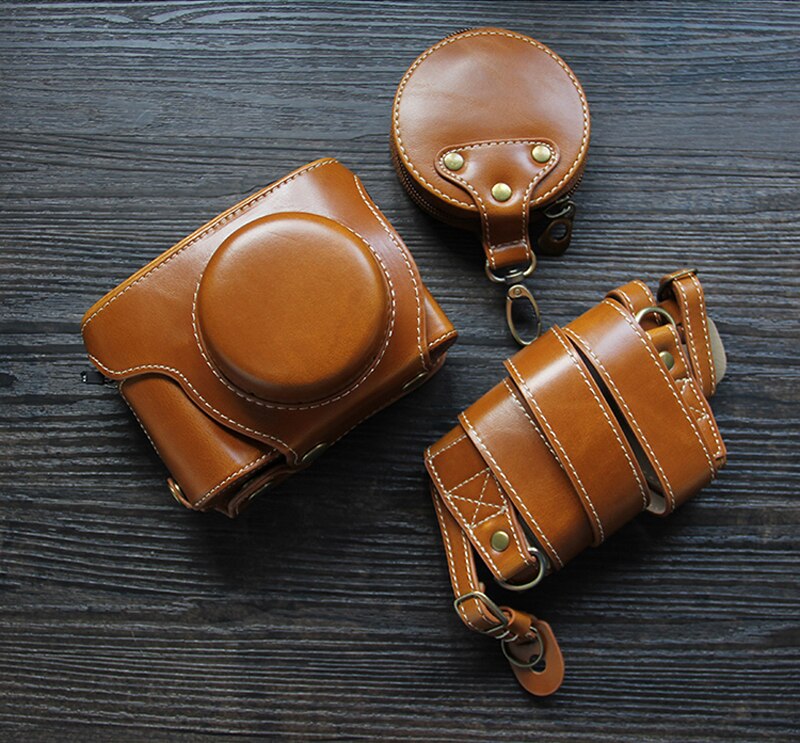Olympus – étui en cuir PU pour appareil photo, sac de luxe pour objectif 14-42mm, ouverture de la batterie avec sangle: E-P7 Brown
