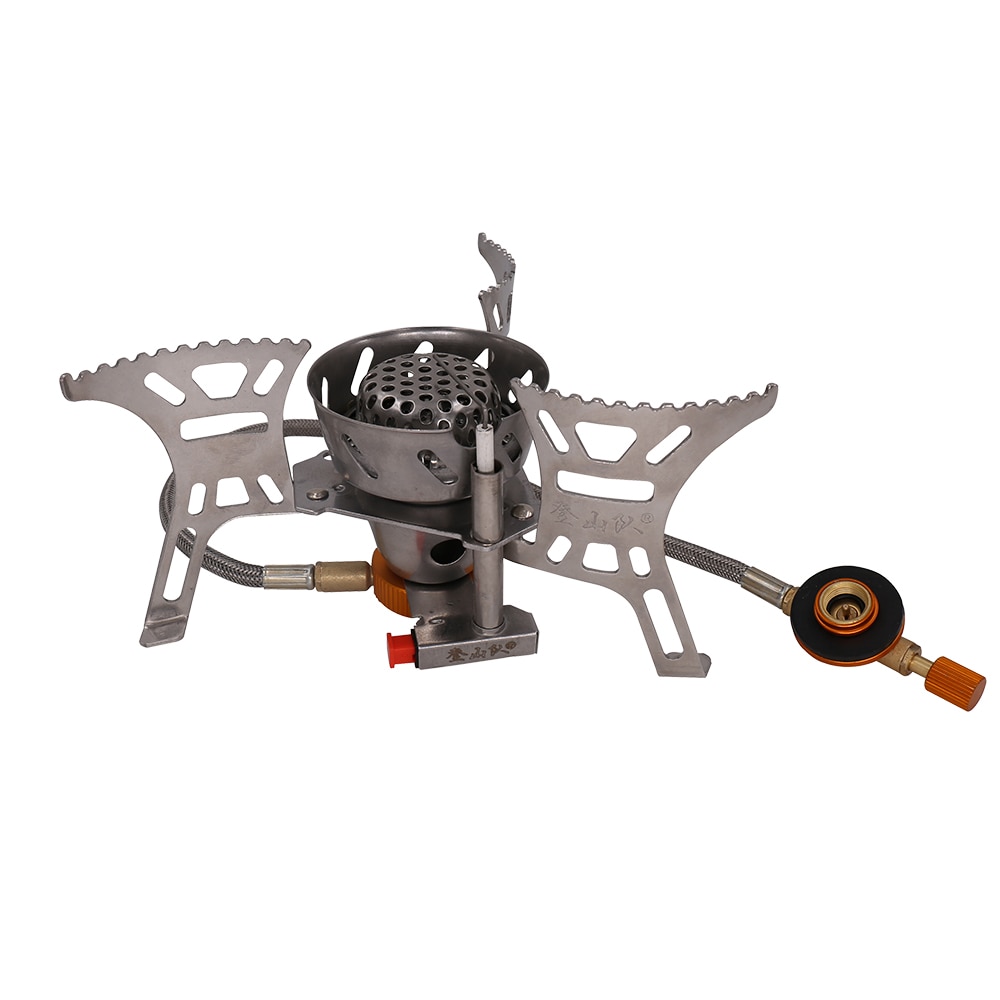 Portable Windproof Camping Gas Stove Outdoor Cooking Stove Foldable Split Burner with Gas Conversion Head Adapter