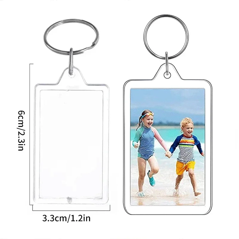 5/50 stuks transparante fotolijst sleutelhanger kwastjes snap-in aangepaste insert foto acryl blanco sleutelhanger duidelijke blanco foto hanger: WHITE / GRIJS
