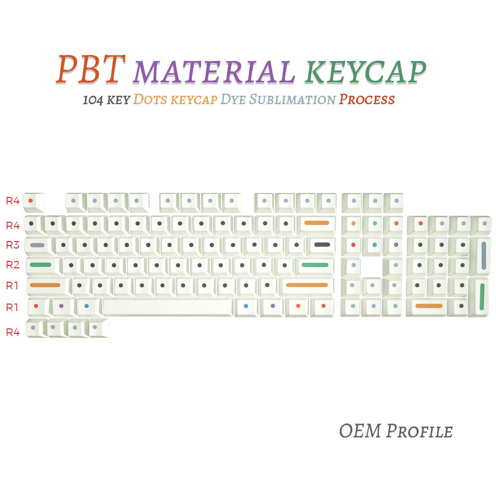 104 Keys/set White Colour Dots Keycaps OEM Profile PBT Key Caps For Gaming Mechanical Keyboard Switch Dye Sublimation Key Cap