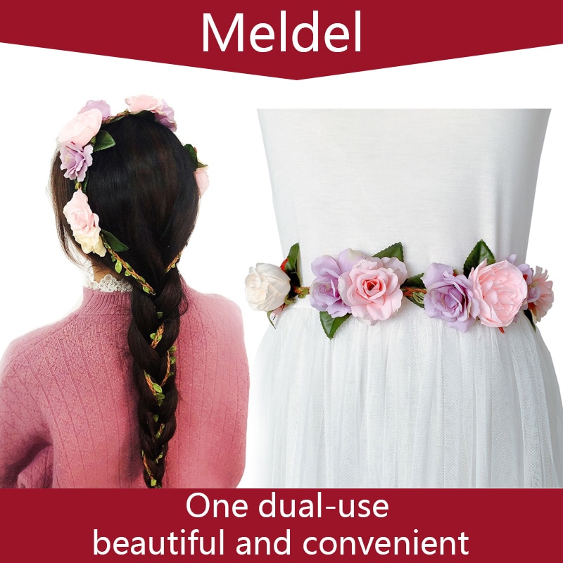 Accessoires de mariage ceinture fleurs tissées à la main ceinture pour enfants fleur rose ceinture de mariée double usage ceinture de mariage bandeau
