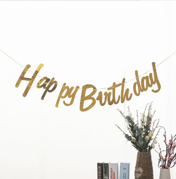 Rose or joyeux anniversaire décoration bannière 1st premier anniversaire garçon fille fête enfants adulte banderoles tissu drapeaux guirlande: gold