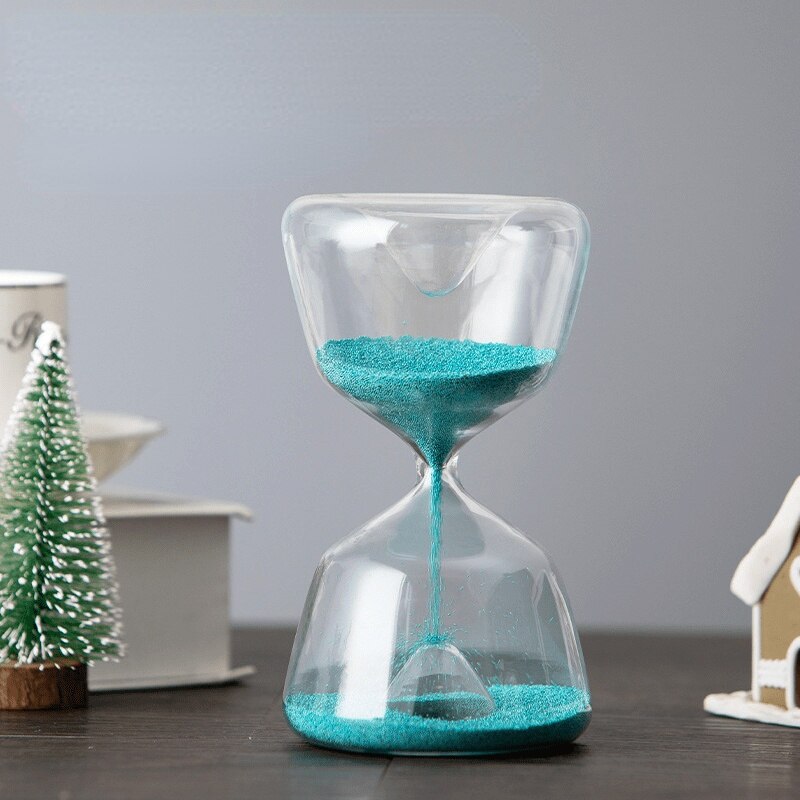 Fond de sablier de montagne symétrique géométrique, verre de sable surélevé, sans chronométrage, décoration de bureau, horloge de sable noir: Blue