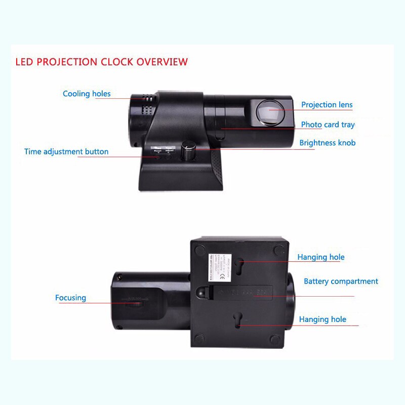 Romersk led projeksjonsklokke digital led projeksjon hengende veggklokke personlighet elektronisk fjernkontroll klokke