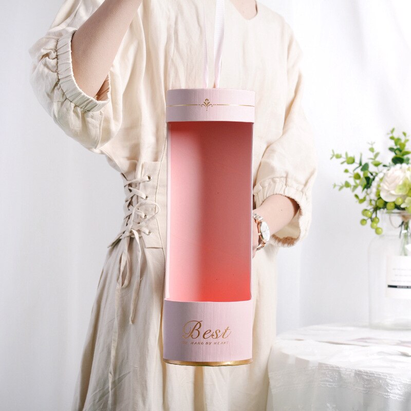 11x35cm fleur emballage fleuriste Bouquet Floral emballage papier cylindre boîte fleurs étanche Portable fleur panier: pink