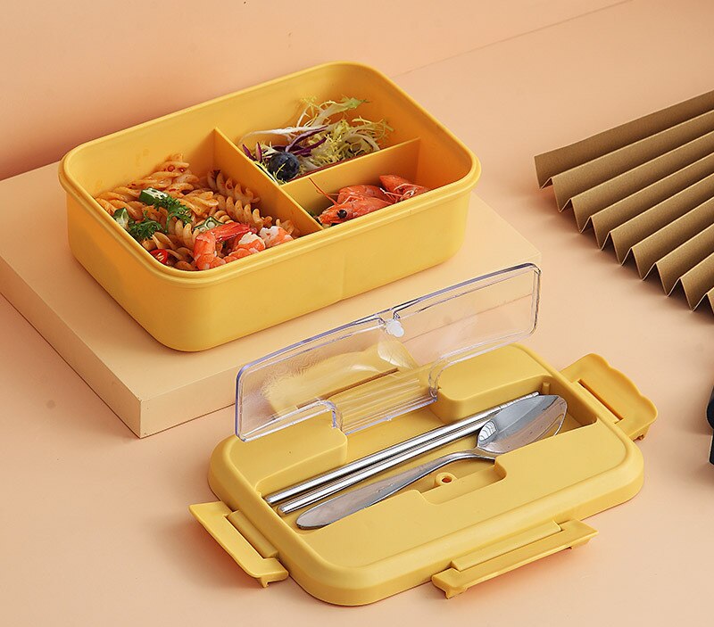 Bento Box Japanse Stijl Voor Kinderen Student Voedsel Container Tarwe Stro Materiaal Lekvrije Vierkante Lunchbox Met Compartiment: YELLOW