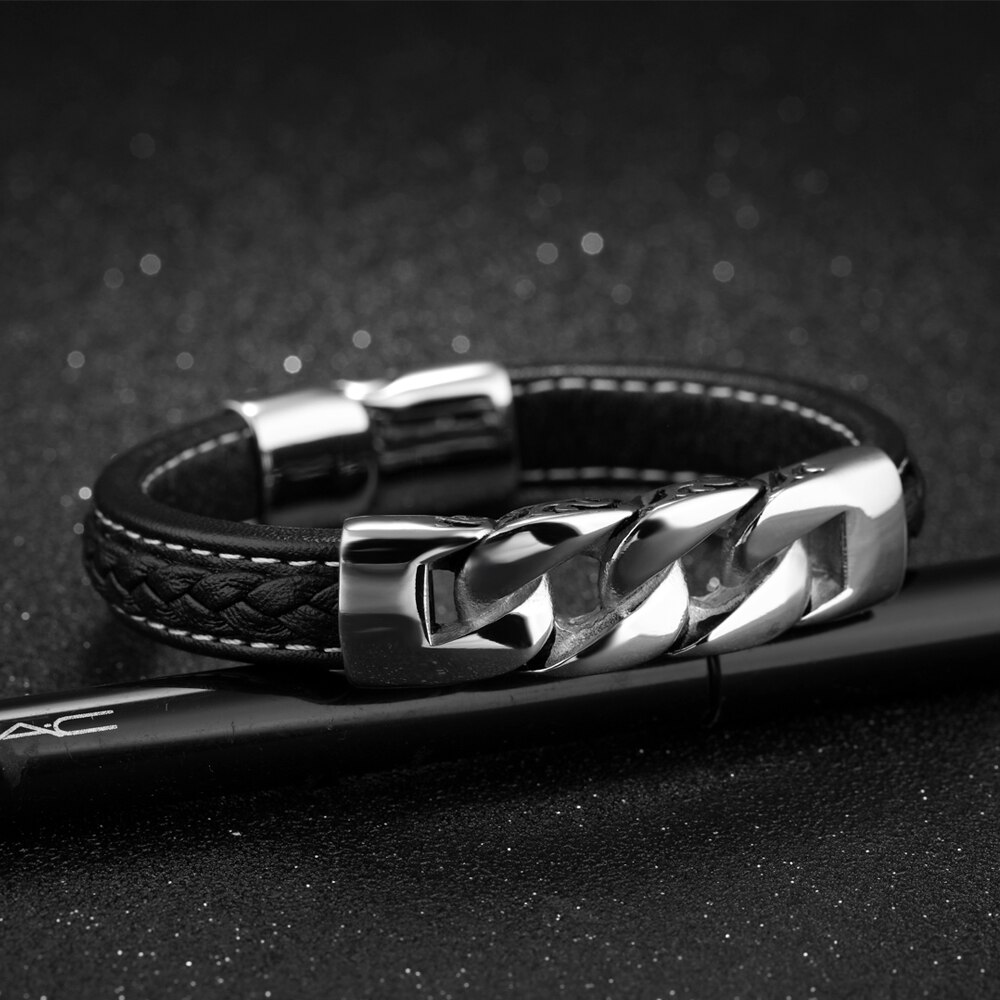 EyeYoYo 200mm titane acier Bracelet en cuir pour hommes pPunk vent Bracelet