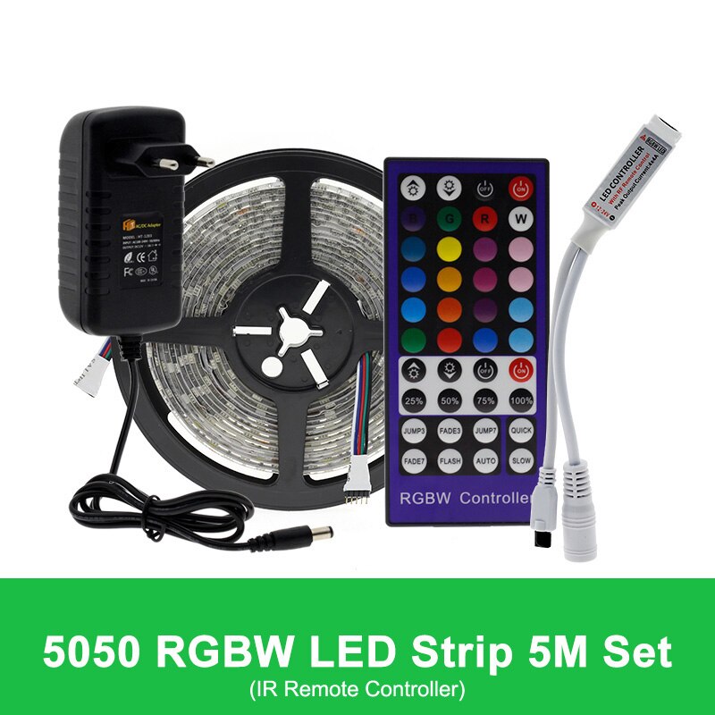 5M 5050 LED Strip DC12V RGB/RGBW/RGBWW Flexibele Licht Tape 300 LEDs RGB Kleur LED Strip set + Afstandsbediening + Power Adapter: RGBW IR 40Key / Waterproof