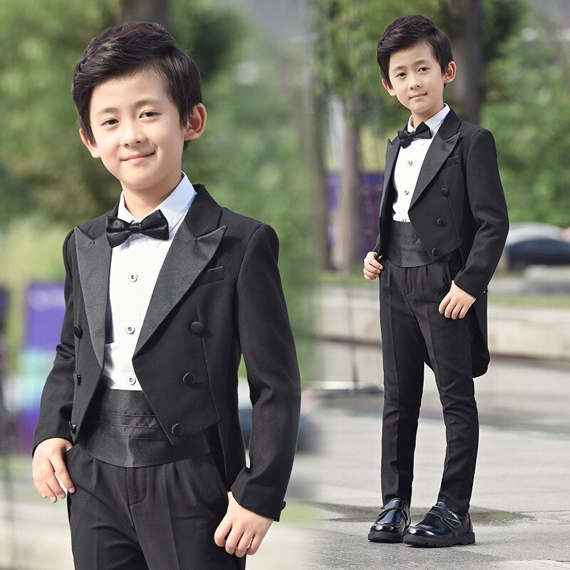 Vestido de boda para niños, conjunto de esmoquin, traje de actuación de Piano, camisas de esmoquin, pantalones, faja con pajarita