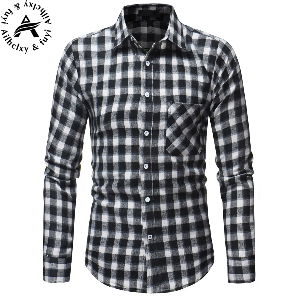 Plaid Shirt Autumn Winter Red Checkered Shirt Men Shirts Long Sleeve Chemise Homme Cotton Male Check Shirts